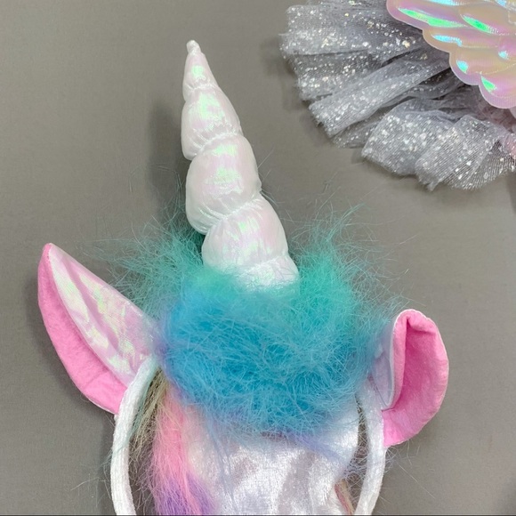Girls RAINBOW UNICORN PEGASUS dress costume, girls L 10-12. - Picture 7 of 11